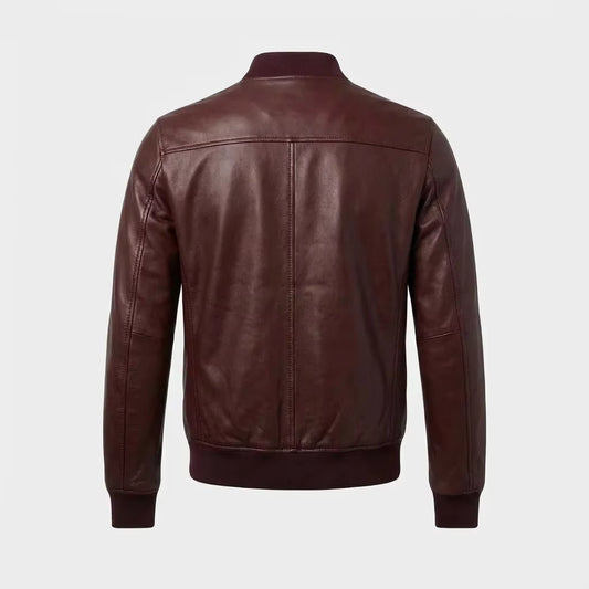 maroon leather bomber jacket
