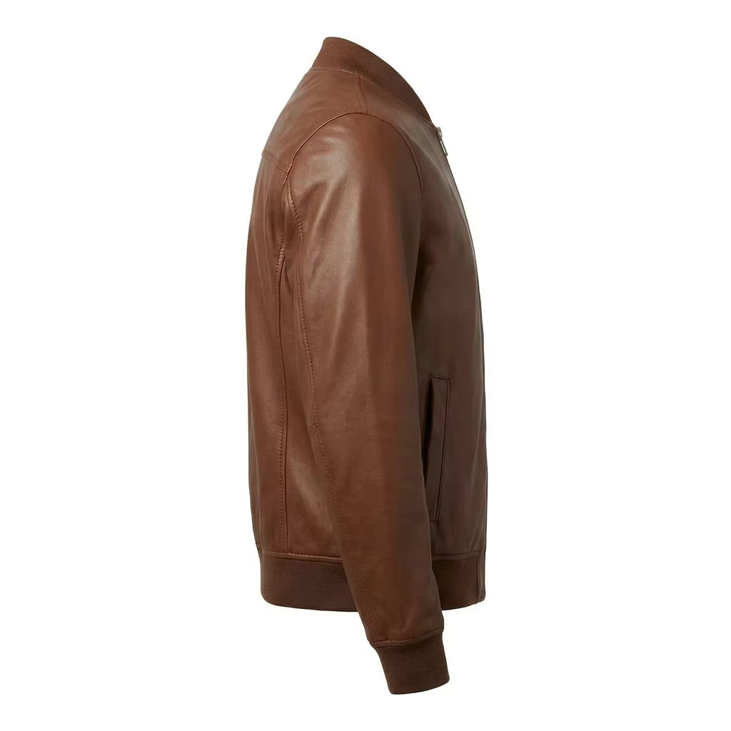 brown bomber jacket