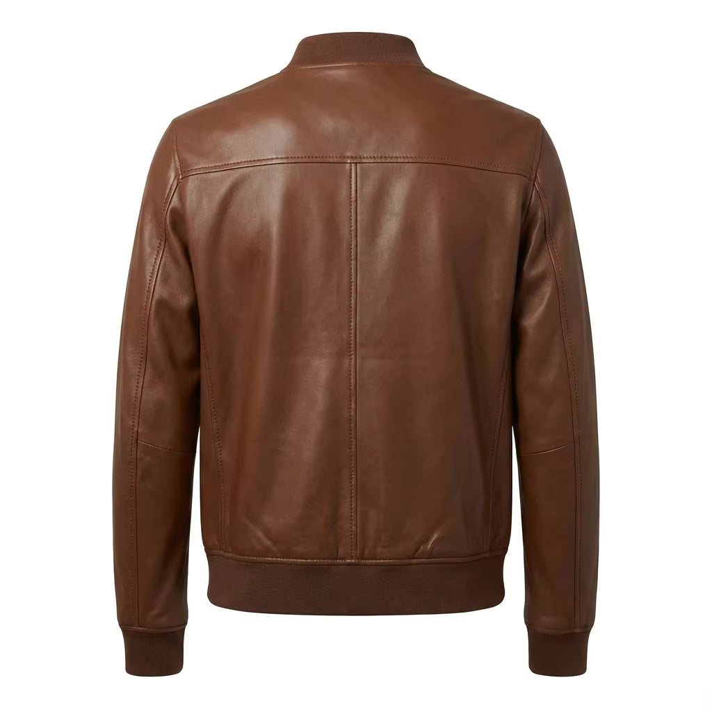 brown leather bomber jacket